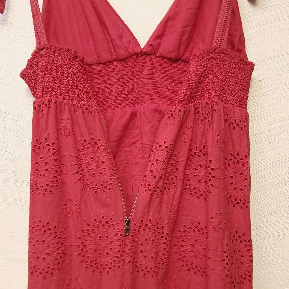 ALICE + OLIVIA Levine Smocked Waist Cotton Linen Blend Midi Dress Size 10 Red - Picture 11 of 14
